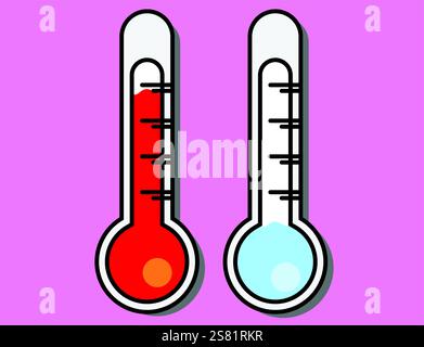 PrintTwo thermometers showing hot and cold temperatures Stock Vector