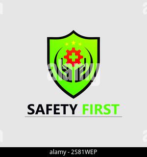safety first logo icon vector design and illustration graphic sign Stock Vector