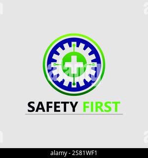 safety first logo icon vector design and illustration graphic sign Stock Vector