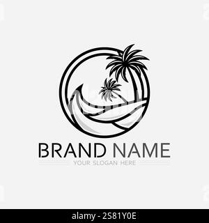 Palm Tree Beach Vintage Icon. Stock Vector