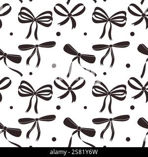 Seamless pattern,simple hand drawn ribbon bows. Black silhouette Stock Vector