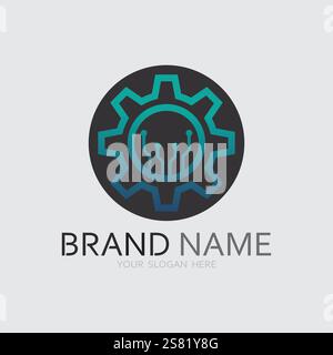 vector logo technology Digital tech vector business logo template concept illustration. Gear electronic factory sign. Cog wheel technology symbol SEO Stock Vector