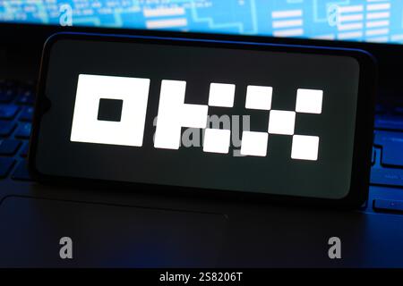 Canada. 20th Jan, 2025. In this photo illustration, the OKX logo is seen displayed on a smartphone screen. (Photo by Thomas Fuller/SOPA Images/Sipa USA) *** Strictly for editorial news purposes only *** Credit: Sipa USA/Alamy Live News Stock Photo