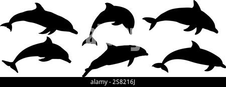 set of dolphin silhouettes - vector illustration Stock Vector
