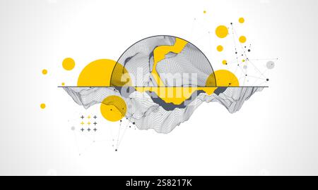 Trendy abstract wireframe background. Modern science or technology art elements. Surface illustration. Stock Vector