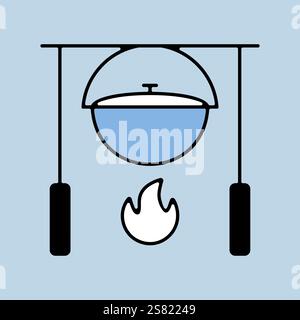 Camping pot over a bonfire vector isolated icon. Hiking sign. Graph symbol for travel and tourism web site and apps design, logo, app, UI Stock Vector