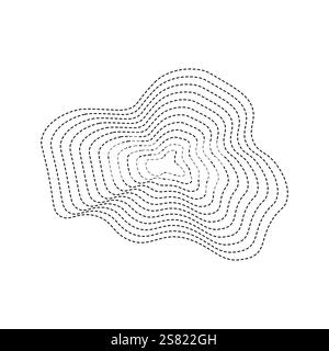 Geography line map with topographic map background. vector of organic ripple line shape pattern with Topography circles. Dynamic wavy black forms. Stock Vector
