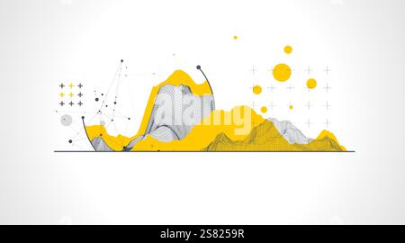 Trendy abstract wireframe background. Modern science or technology art elements. Surface illustration. Stock Vector