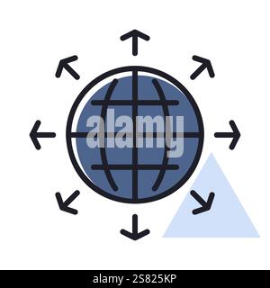 Arrows outside from globe vector icon. Global communication filled symbol. Security sign. Graph symbol for your web site design, logo, app, UI Stock Vector