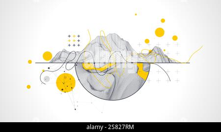 Trendy abstract wireframe background. Modern science or technology art elements. Surface illustration. Stock Vector