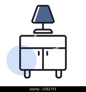 Bedside table with lamp vector icon. Graph symbol for furniture, web site and apps design, logo, app, UI Stock Vector