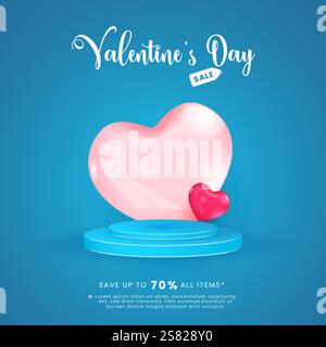 realistic blue 3d valentine's day square social media post blue podium background design Stock Vector