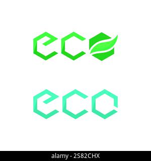 Eco Energy Vector Logo with leaf symbol. Green color with flash or thunder graphic. Nature and electricity renewable. This logo is suitable for techno Stock Vector