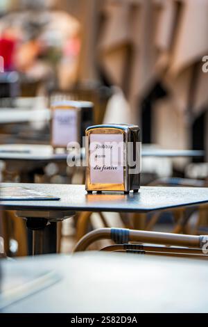 Napkin Dispenser on an Outdoor Café Table in Spain Stock Photo