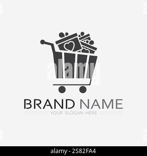 basket and cart icon and logo vector design shopping illustration Stock Vector