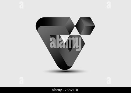 Black geometric logo design 3D element template. Modern twisted letter V icon. Company Theme, Construction, Technology, Infographics vector isolated Stock Vector