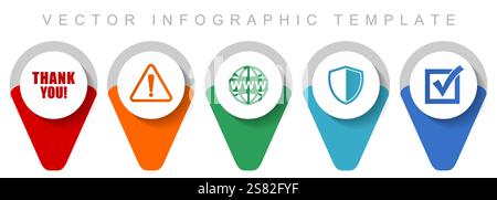 Internet and webdesign pointer collection, miscellaneous icons such as warning, www, thank you shield and vote, flat design vector infographic templat Stock Vector