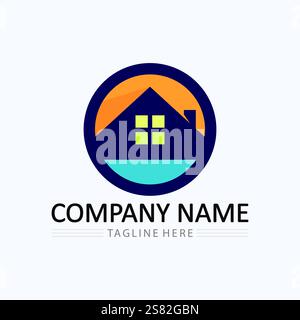 Home logo icon vector illustration design template.Home and house logo design vector, logo , architecture and building, design property , stay at home Stock Vector