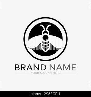 bee and honey logo vector design and insect animal illustration Stock Vector