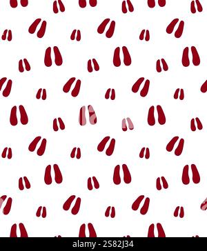 dark red and white seamless pattern of sheep hoof prints silhouette. Equine footprints. Vector isolated on transparent background. Print, textile, wra Stock Vector