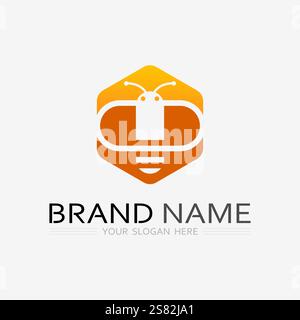 bee and honey logo vector design and insect animal illustration Stock Vector