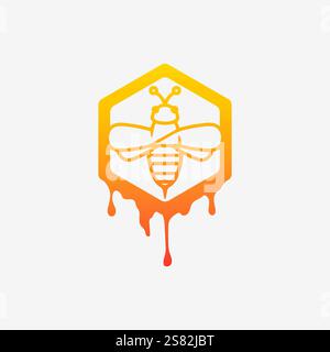 bee and honey logo vector design and insect animal illustration Stock Vector