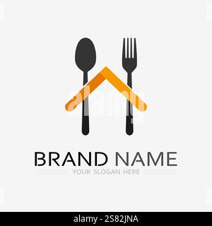 KITCHEN AND CHEF LOGO FOOD ICON RESTO AND CAFE DESIGN VECTOR Stock Vector