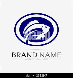 Fish abstract icon design logo template,Creative vector symbol of fishing club or online shop. Stock Vector