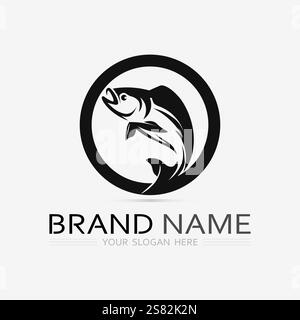 Fish abstract icon design logo template,Creative vector symbol of fishing club or online shop. Stock Vector