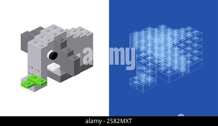 Elephant blueprint project idea and implementation. Vector illustration Stock Vector