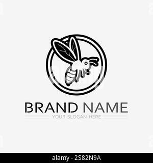 bee and honey logo vector design and insect animal illustration Stock Vector