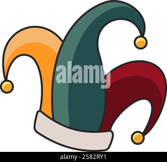 Joker or court jester hat icon as seen on wild playing cards in vector Stock Vector