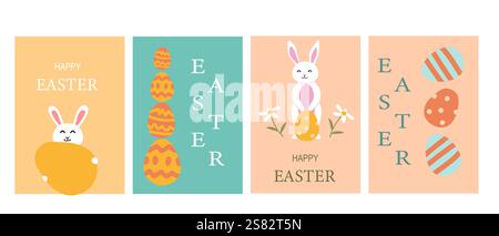 Cute easter bunny and egg greeting cards with colorful designs. Stock Vector