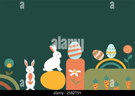 Happy easter celebration with colorful patterns and playful bunny design. Stock Vector