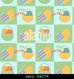 Colorful easter egg and basket patterns for festive design and decoration. Stock Vector