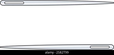 Two sewing needles facing opposite directions forming a border with copy space in between in vector Stock Vector