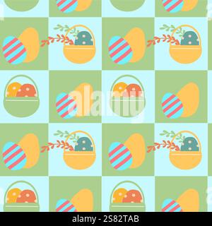 Colorful easter egg and basket patterns for festive design and decoration. Stock Vector
