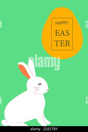 Playful easter design with happy bunny and easter egg greeting card. Stock Vector