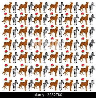 zebra, cheetah with fruit as a pattern background Stock Vector
