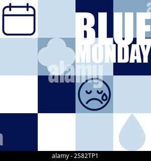 Blue Monday. The most depressing day of the year. Minimalist banner. Vector illustration, flat design Stock Vector
