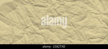 Crumpled brown rice paper texture. Abstract yellow background with wrinkled fold cardboard texture. Vector illustration horizontal fold crumpled empty Stock Vector