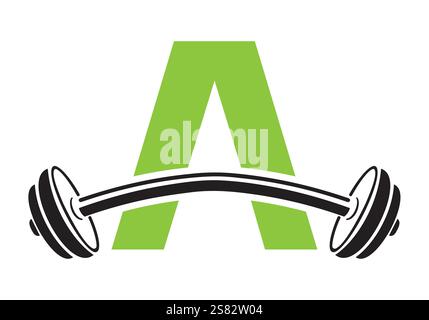 Initial Letter A Gym Logo Design Concept With Straight and Curved Barbell Symbol. Fitness Sign, Bodybuilding, Workout Vector Stock Vector