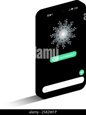 Smartphone displaying AI assistant with chat bubble and plus button Stock Vector