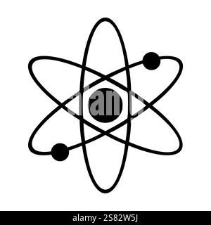 Atom symbol icon. Black electron structure. Science vector outline. Minimalistic physics shape. Stock Vector