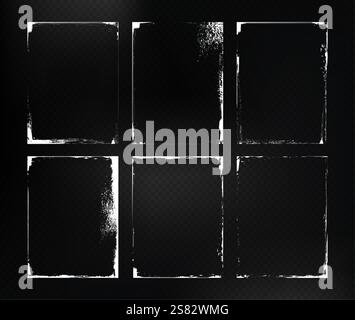 Photo frame stroke edges set - white grunge borders with rough textured ...