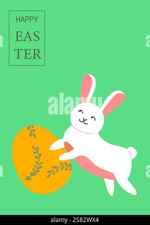 Happy easter celebration poster with cute bunny and egg design. Stock Vector