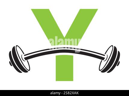 Initial Letter Y Gym Logo Design Concept With Straight and Curved Barbell Symbol. Fitness Sign, Bodybuilding, Workout Vector Stock Vector