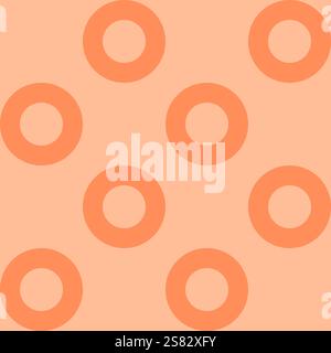 Modern minimalist vector pattern with circular grid, polka dot, lattice, mesh or net in trendy peach fuzz color. Seamless abstract simple geometric ba Stock Vector