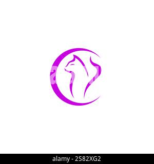 Moon And Cat Logo vector Illustration Stock Vector