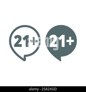 21 plus vector sign. Twenty one years age limit icon in speech bubble. Stock Vector